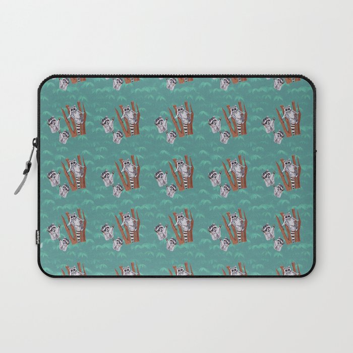 Playful Curious Raccoons Blue Forest Laptop Sleeve