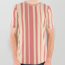 [ Thumbnail: Light Coral and Bisque Colored Stripes/Lines Pattern All Over Graphic Tee ]