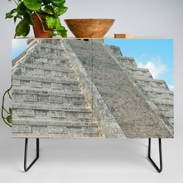Mexico Photography - Ancient Pyramid Under The Blue Sky Credenza