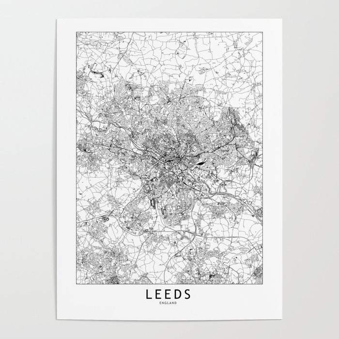 Leeds White Map Poster