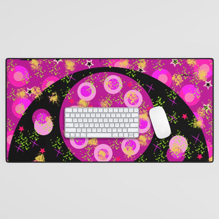 Digital Purple Circles and Stars Desk Mat