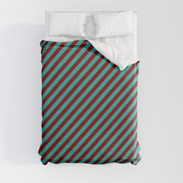 [ Thumbnail: Light Sea Green and Maroon Colored Lined Pattern Duvet Cover ]