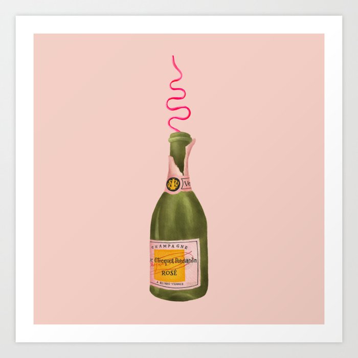 Champagne Through A Curly Straw - Blush Art Print