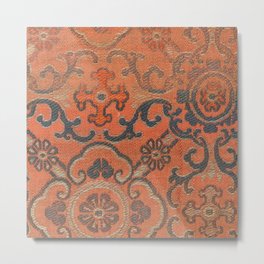 Vintage Distressed Terra Cotta Boho Woven Textile Metal Print | Surfacepattern, Decorative, Antique, Boho, Graphicdesign, Coral, Terracotta, Bohemian, Pattern, Woven 