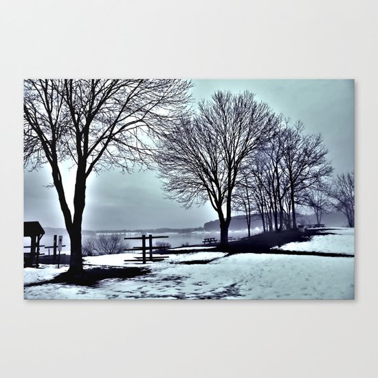 Winter Trees by the Lake Canvas Print