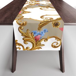 Seamless pattern flowers and golden baroque Table Runner