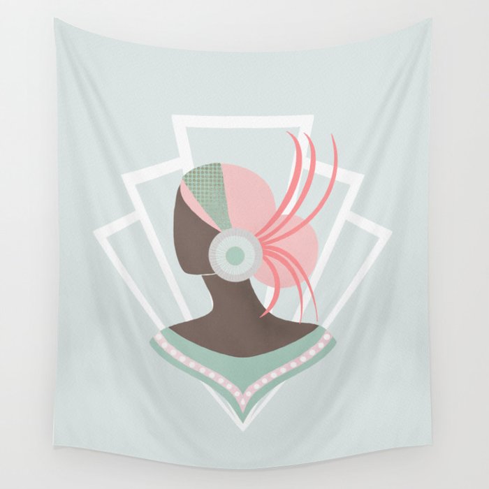 Art Deco lady with pink hair Wall Tapestry