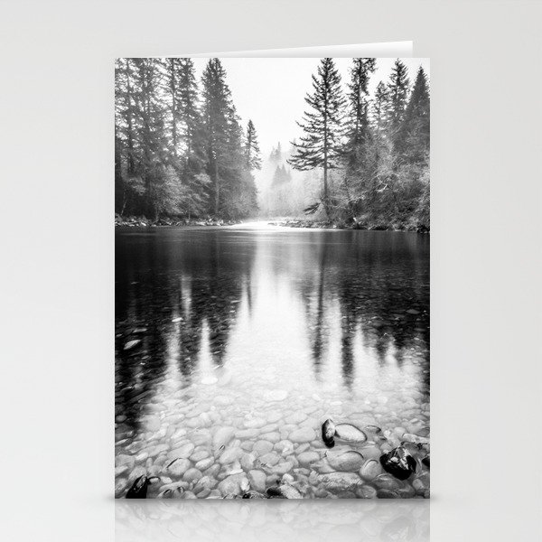 Forest Reflection Lake Black And White Nature Photography Stationery Cards By Cascadia