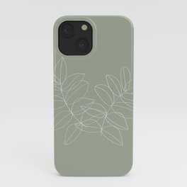 Boho Sage Green, Decor, Line Art, Botanical Leaves iPhone Case