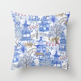 Party Leopards in the Pagoda Forest Throw Pillow