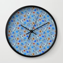 Loose Watercolor Florals (Smoky Blue) Wall Clock