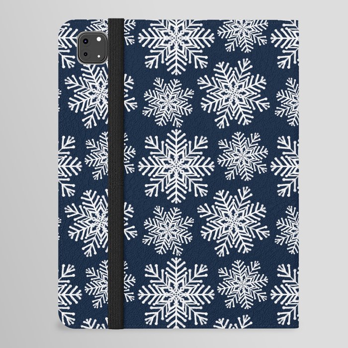Winter White Navy Blue Snowflakes Wonderland Pattern iPad Folio Case
