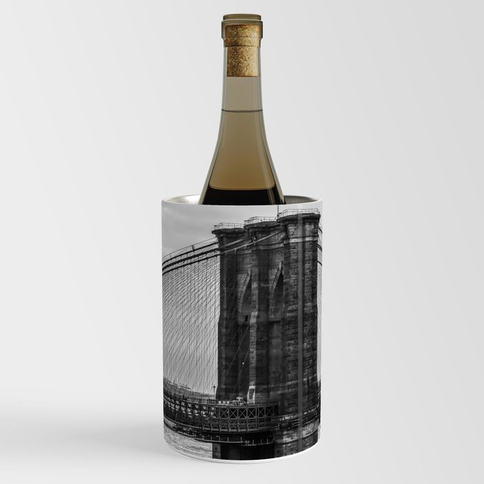 New York City black and white Brooklyn Bridge and Manhattan skyline Wine Chiller