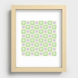 Hand-Drawn Checkered Flower Shapes Pattern Recessed Framed Print