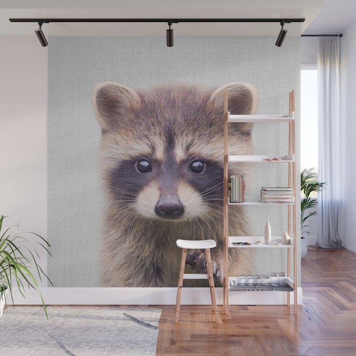 Raccoon Colorful Wall Mural by Gal Design Society6
