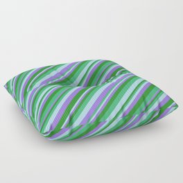 [ Thumbnail: Sea Green, Light Blue, Purple, and Forest Green Colored Lines/Stripes Pattern Floor Pillow ]