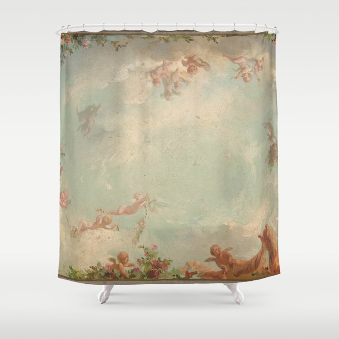 Renaissance Mural Angels in the Clouds Cherubs Painted Ceiling Design Shower Curtain