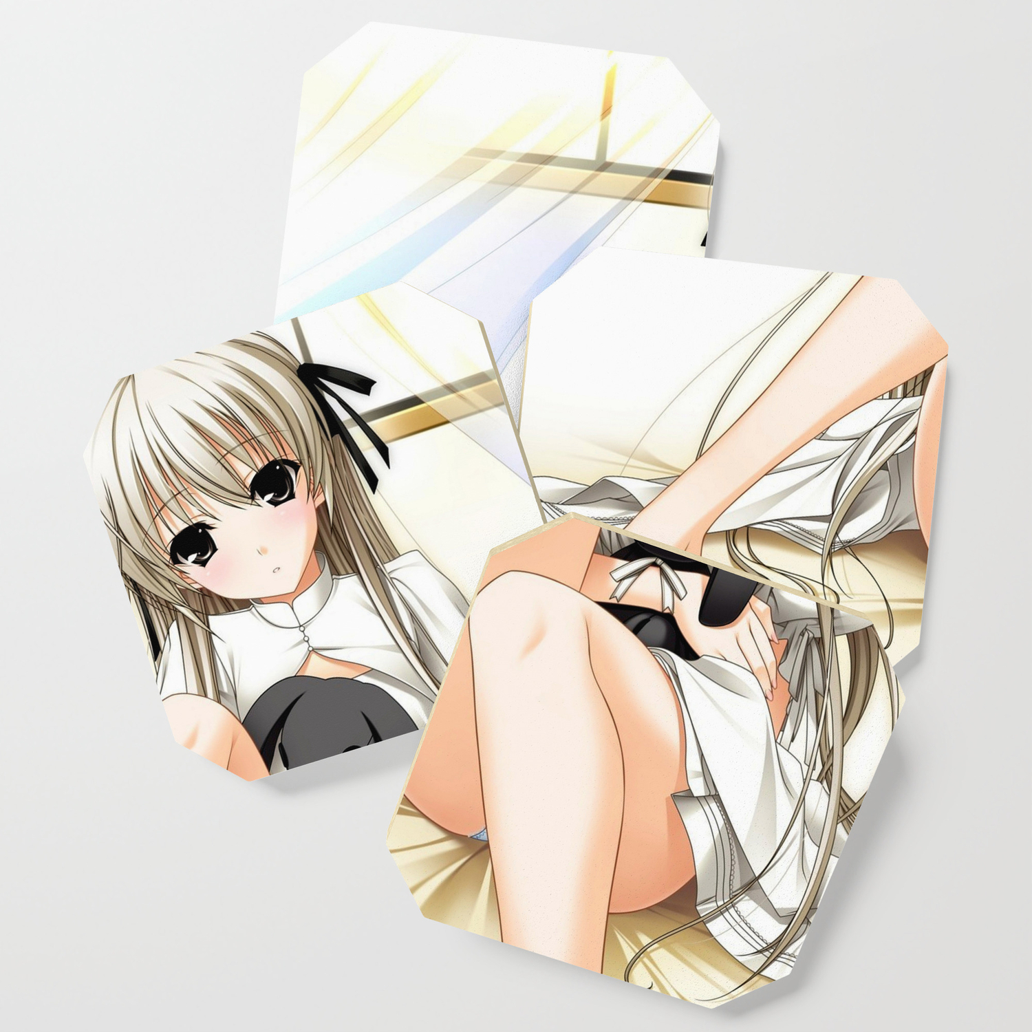 Cute Hentai Girl Cuddling Teddy Bear On Bed Ultra Hd Coaster By Hires Society6
