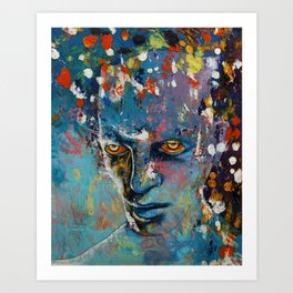 Alien Art Print | Man, Martian, Android, Blue, Painting, Expressionism, Intelligence, Face, Being, Creature 