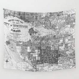 Vintage Map of Vancouver Canada (1920) BW Wall Tapestry