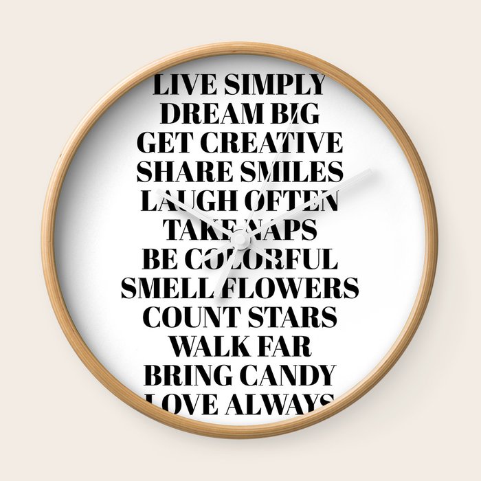 Live Simply Wall Clock By Typutopia Society6