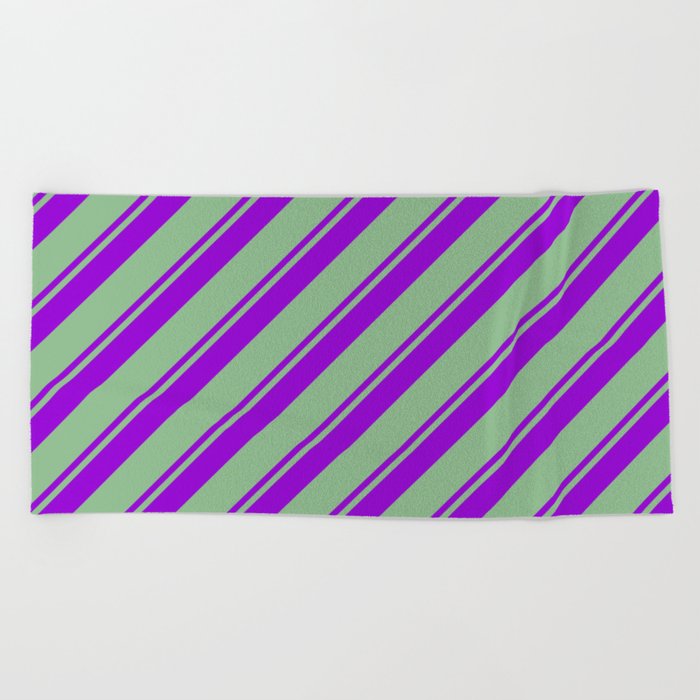 Dark Violet and Dark Sea Green Colored Lines Pattern Beach Towel