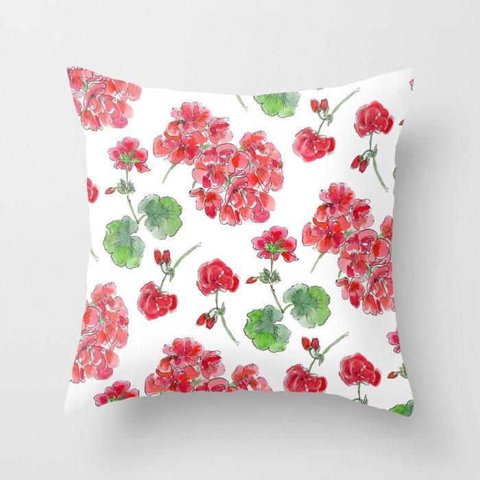 Red Geranium Pattern Throw Pillow