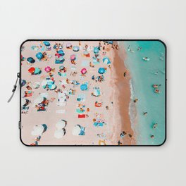 Coastal Beach Print, Aerial Ocean Beach Art Print, Summer Umbrellas On Beach, Holiday Time, Hot Sand Laptop Sleeve