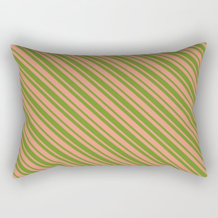 Dark Salmon and Green Colored Lined Pattern Rectangular Pillow
