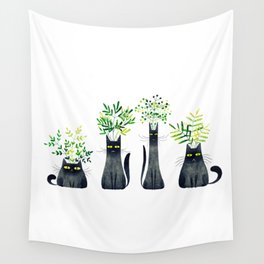 Four Plant Cats Wall Tapestry