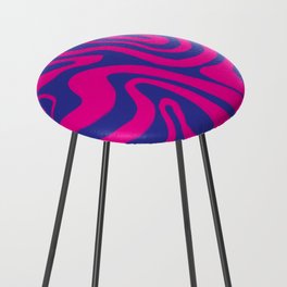 Psychedelic Liquid Swirl in Iridescent Blue + Hot Pink Counter Stool