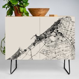 Egypt - Alexandria Map - Black and White Minimalist  Credenza