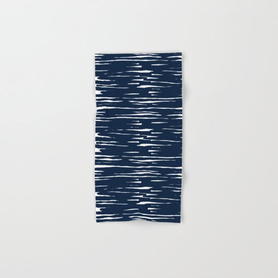 Maritime pattern- darkblue handpainted stripes on clear white- horizontal Hand & Bath Towel