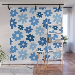 Daisy Flower Pattern (blue/white) Wall Mural