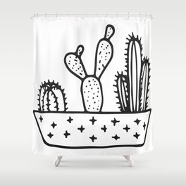 Cactus House Garden Black and White Shower Curtain