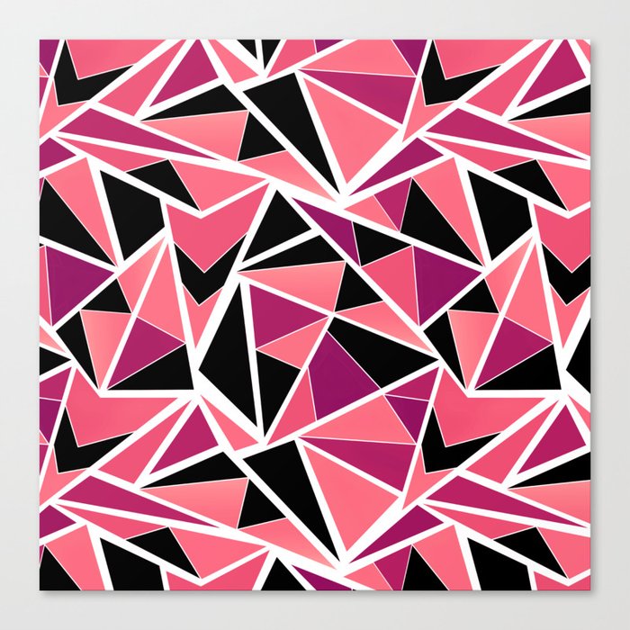 Abstract Geometric Pattern In Black Pink Triangles Canvas Print