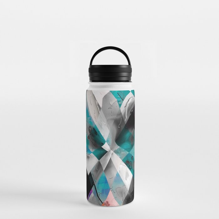 geometric pixel square pattern abstract background in blue Water Bottle
