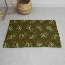 Coffee Plant Branches w/ Coffee Cherries &amp; Flowers Rug