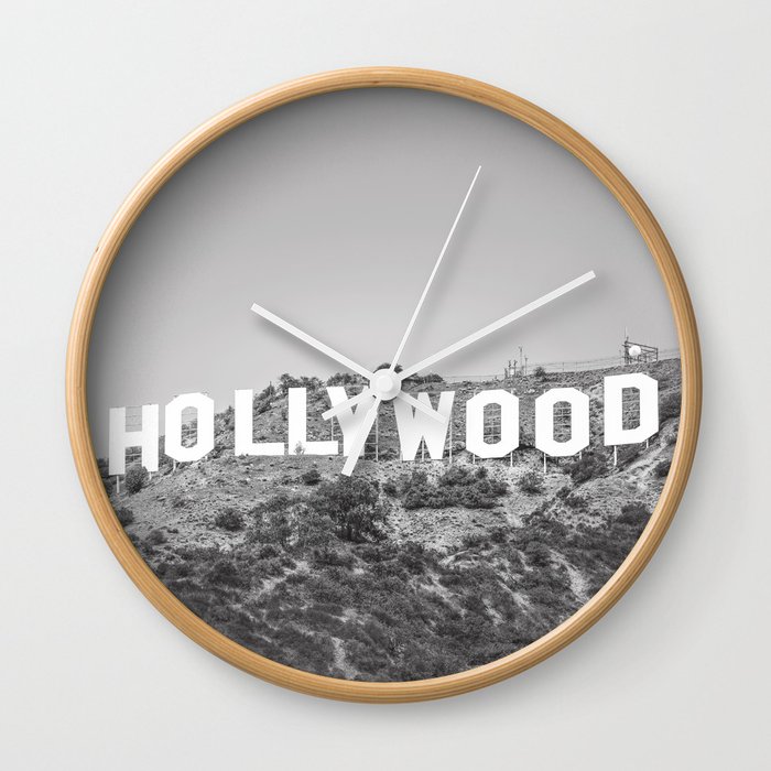Hollywood Sign Black and White Wall Clock