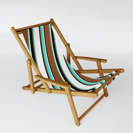 [ Thumbnail: Brown, Turquoise, White, and Black Colored Lines/Stripes Pattern Sling Chair ]