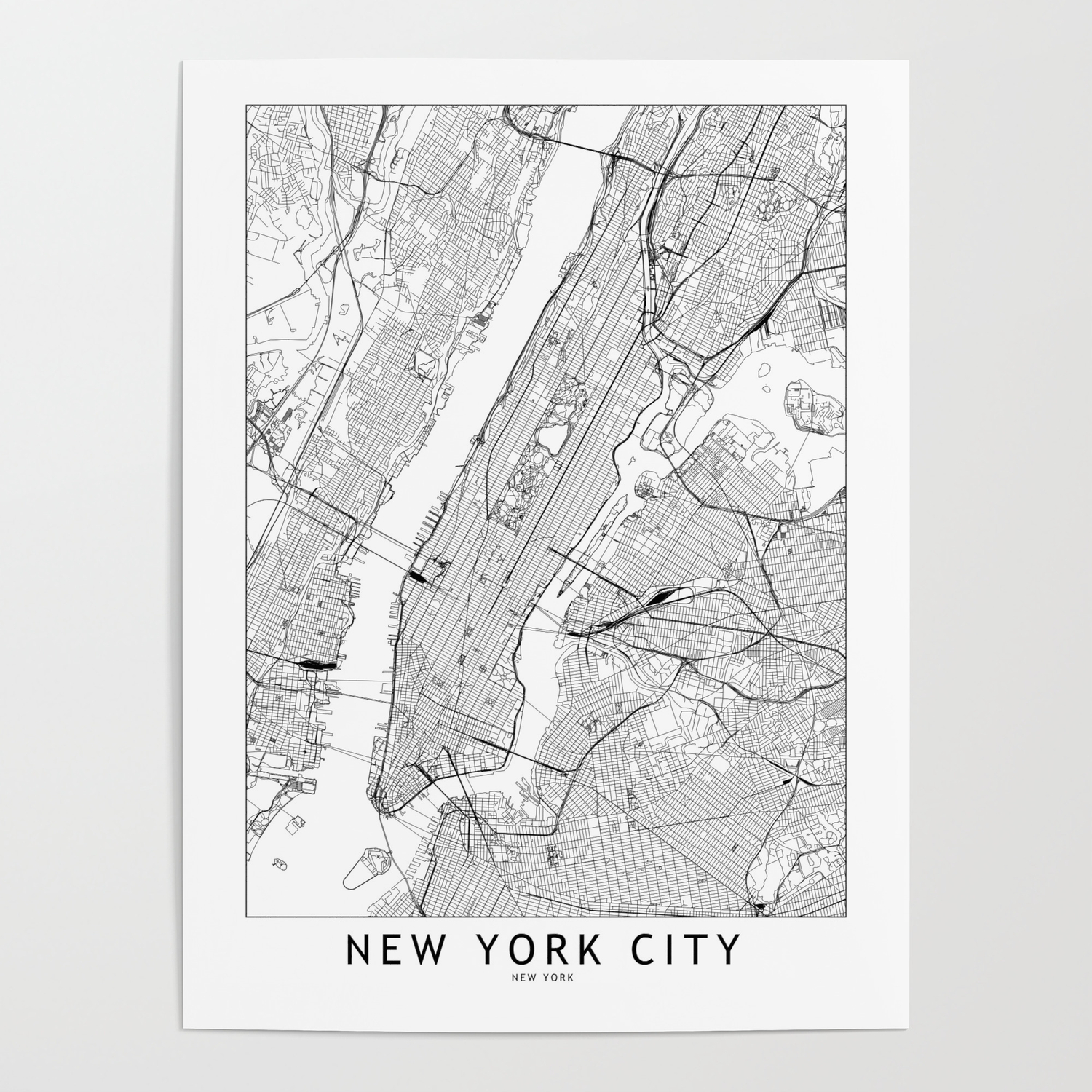 New York City White Map Poster By Multiplicity Society6