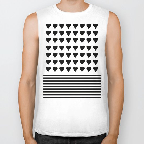 Heart Stripes Black on White Biker Tank