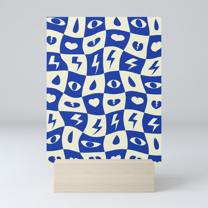 Heartbreak checker pattern # blue Mini Art Print