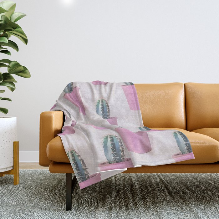 Single Cactus Pot in soft pastel Colors Throw Blanket