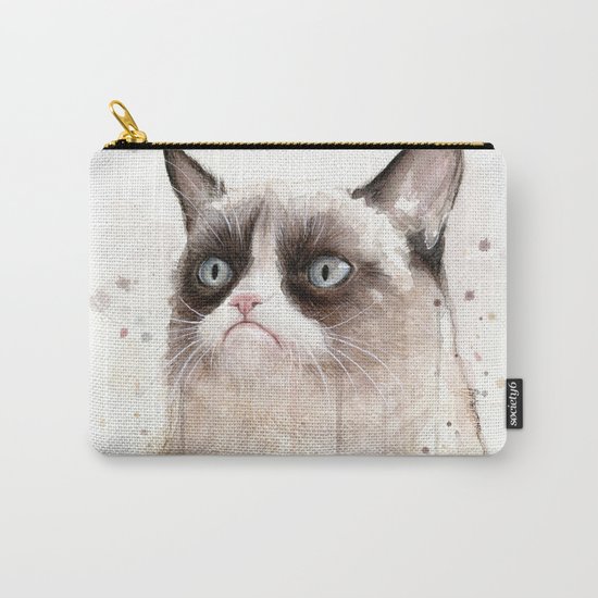 Grumpy Watercolor Cat Geek Meme Whimsical Animals Carry-All Pouch