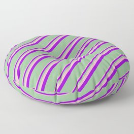 [ Thumbnail: Light Pink, Dark Violet & Dark Sea Green Colored Lined Pattern Floor Pillow ]