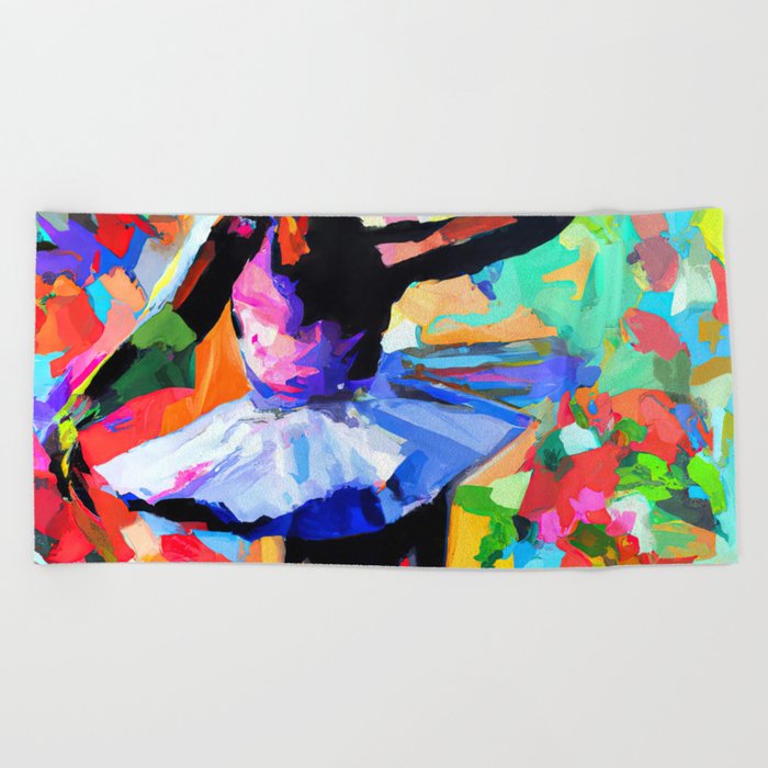 Ballerina dancing on stage Beach Towel