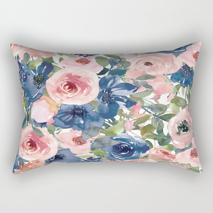 Blue And Pink Floral Rectangular Pillow