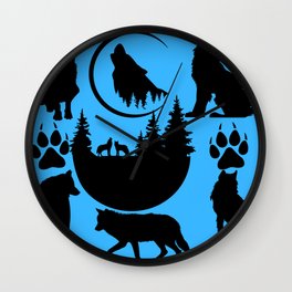 Silhouette of Wolves and Blue Wall Clock
