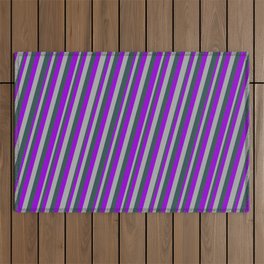 [ Thumbnail: Dark Violet, Dark Gray, and Dark Slate Gray Colored Striped Pattern Outdoor Rug ]